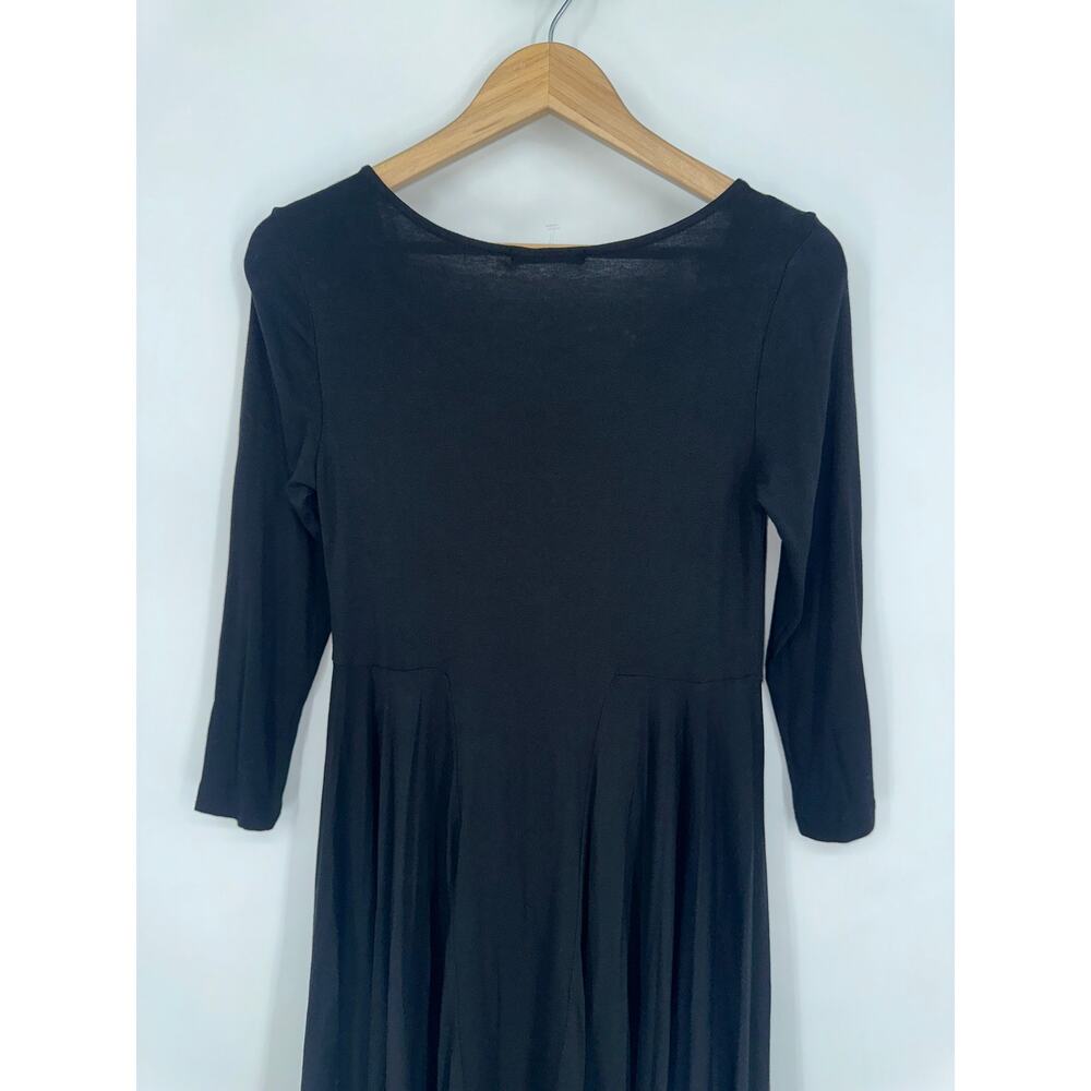 Barbara Lesser Midi Dress 3/4 Sleeve Scoop Neck 90's Style Black NWT - Picture 5 of 10